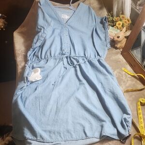 Light Blue Denim Drawstring Waist Women’s Dress